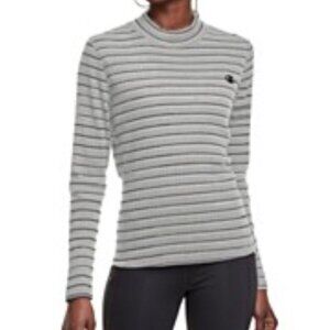 Sporty Champion Campus Mock-Neck T-Shirt, Grey w/Black Stripes - Size L -  NEW!
